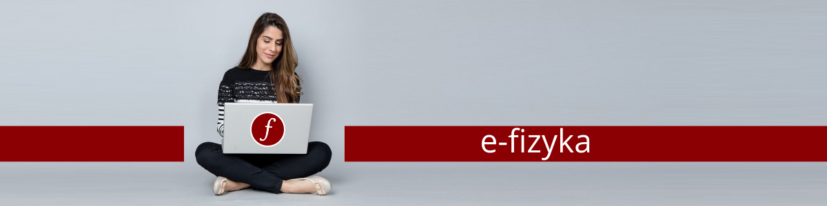 Dziewczyna siedzi po turecku z laptopem, na którym jest ikona z literą f. Obok napis e-fizyka