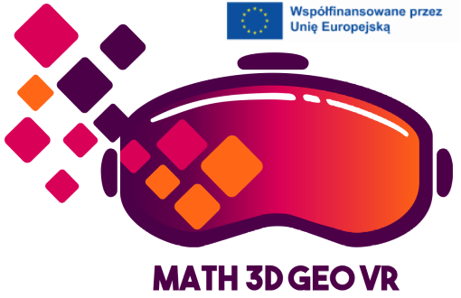 Logo zawiera okulary, romby oraz napis math 3Dgeo vr.