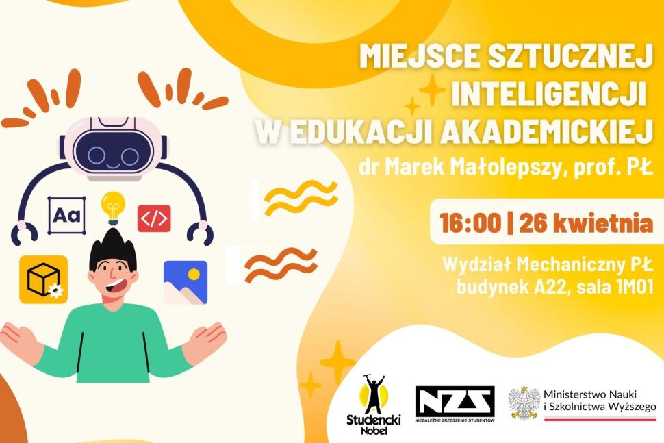 Plakat wydarzenia "Miejsce sztucznej inteligencji w edukacji akademickiej".
