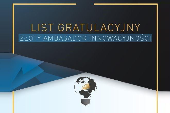 Fragment dyplomu z tytułem "Złoty Ambasador Innowacyjności".