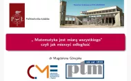 Strona tytułowa prezentacji pod tytułem "Matematyka jest miarą odległości wszystkiego, czyli jak mierzyć odległość" autor: dr Magdalena Górajska. Na planszy znajduje się zdjęcie dworca kolejowego w Koluszkach oraz logotypy Politechniki Łódzkiej, Centrum Nauczania Matematyki i Fizyki, Polskiego Towarzystwa Matematycznego.